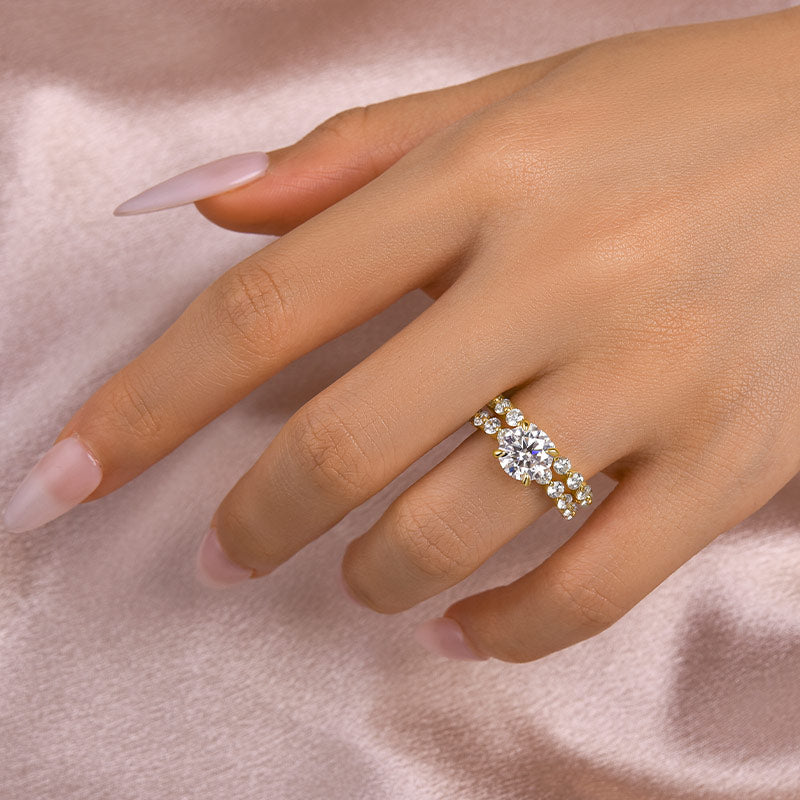Aurevyn 2.0 Ct Round Cut Yellow Gold Wedding Ring Set With Eternity Wedding Band