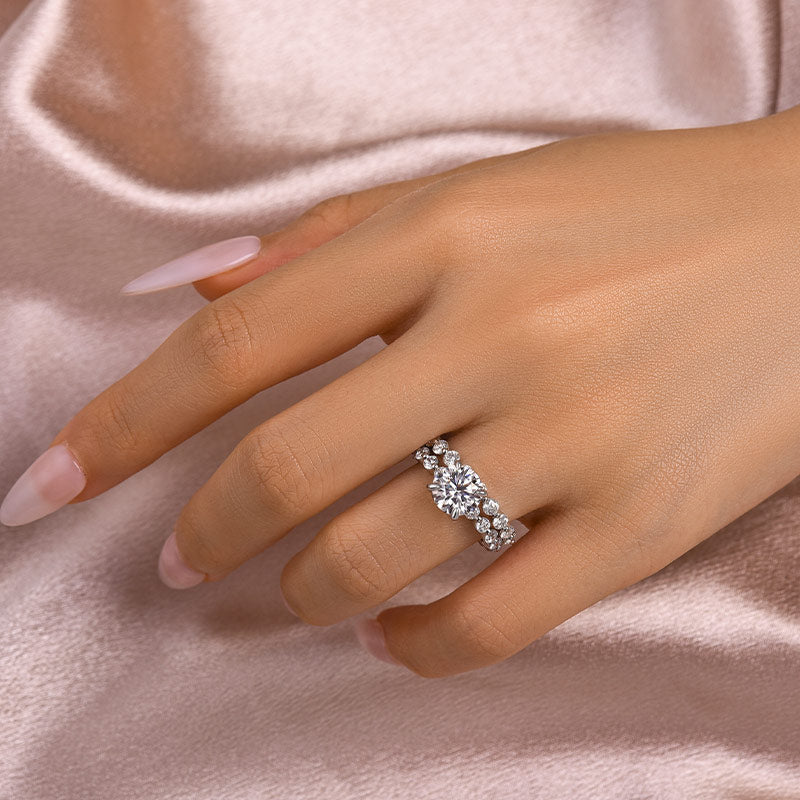 Aurevyn 2.0 Ct Round Cut White Gold Wedding Ring Set With Eternity Wedding Band