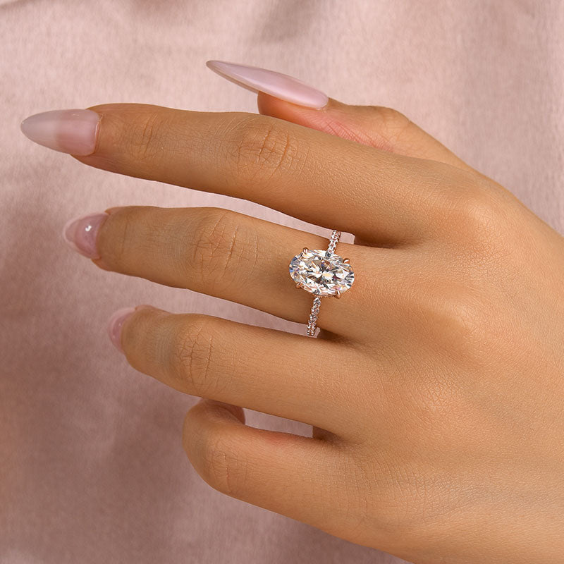 Aurevyn Moissanite 4.0 Ct Oval Cut Pavé Rose Gold Engagement Ring For Women