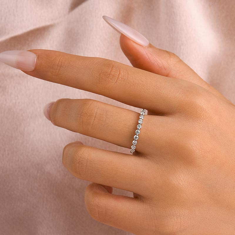 Aurevyn 0.4 Ct Round Cut Half Eternity Thin Women's Wedding Band