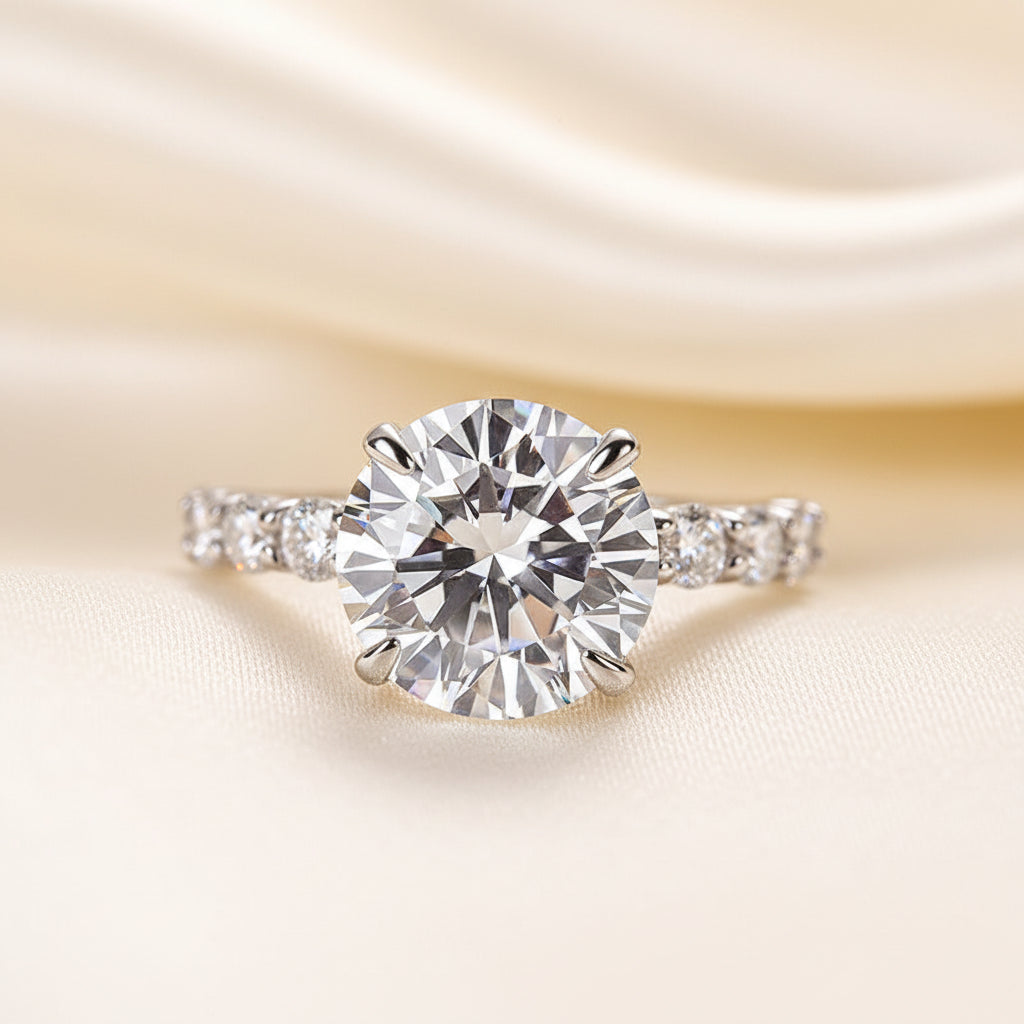 Aurevyn 2.0Ct~4.0 Ct Round Engagement Ring - 4 Prong Setting