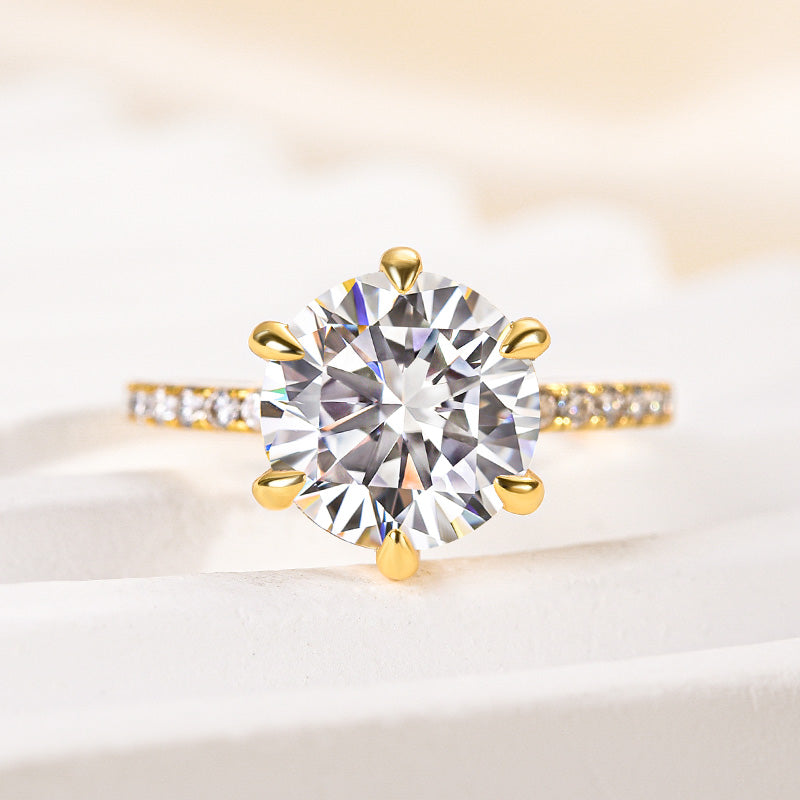 Aurevyn 2.0 Ct ~4.0 Ct Round Cut 6 Prong Yellow Gold Promise Ring