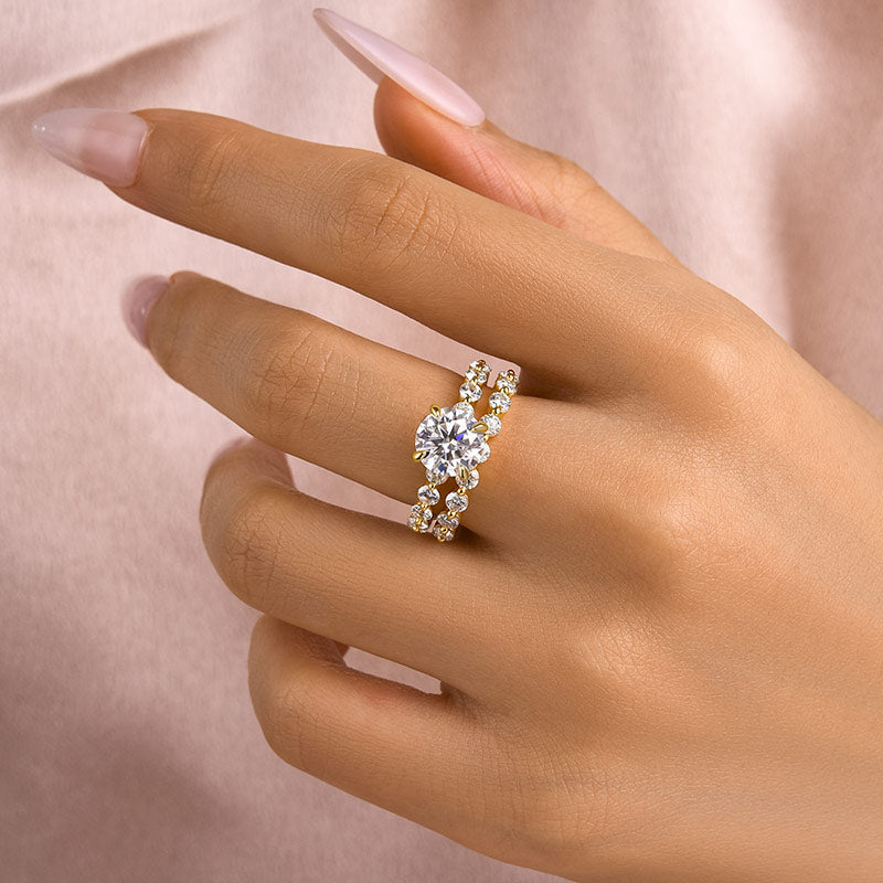 Aurevyn 2.0 Ct Round Cut Yellow Gold Wedding Ring Set With Eternity Wedding Band