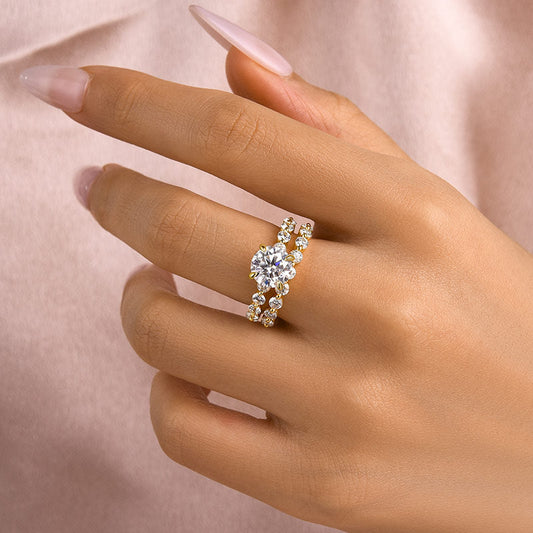 Aurevyn 2.0 Ct Round Cut Yellow Gold Wedding Ring Set With Eternity Wedding Band
