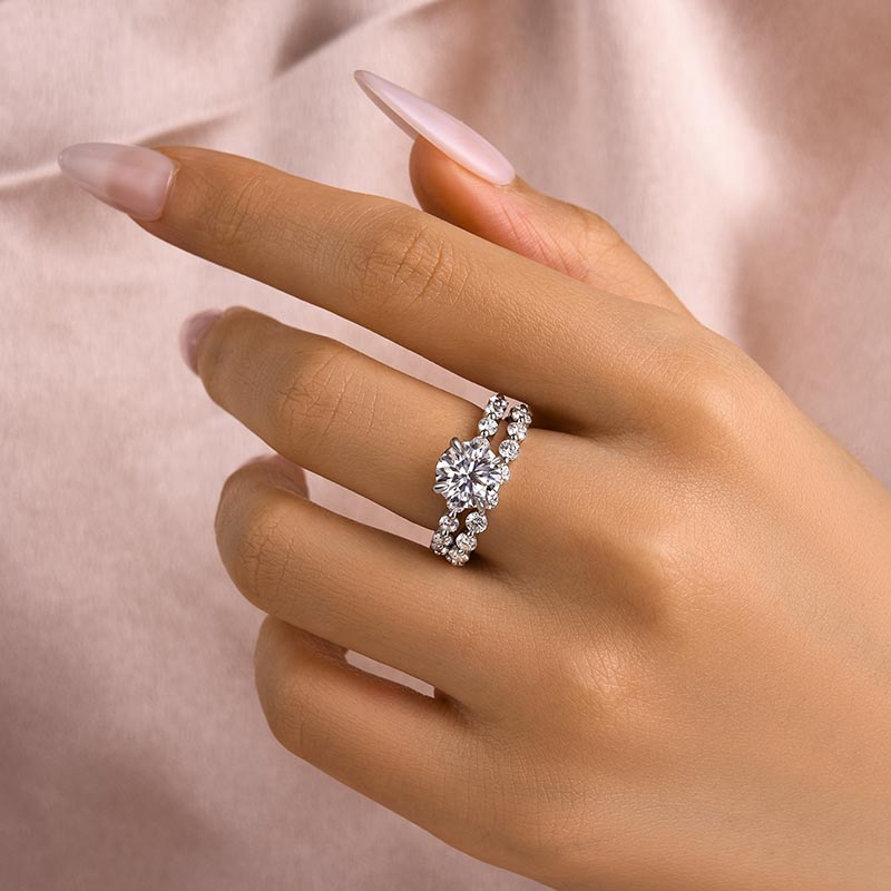Aurevyn 2.0 Ct Round Cut White Gold Wedding Ring Set With Eternity Wedding Band