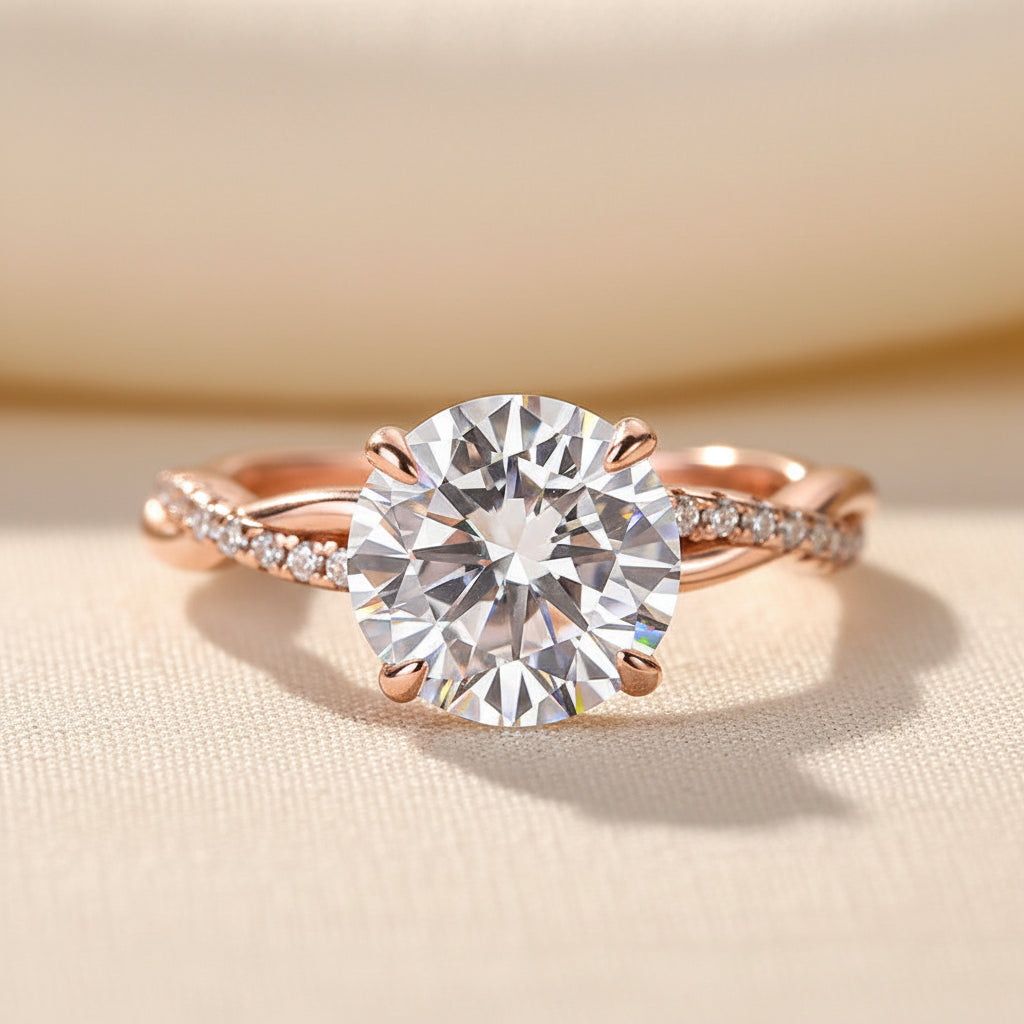 Aurevyn 1.2Ct/2.0 Ct Twist Rose Gold Pave Promise Bridal Ring