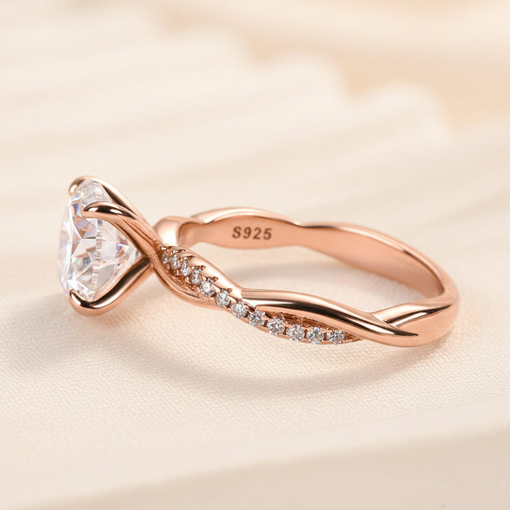 Aurevyn 1.2Ct/2.0 Ct Twist Rose Gold Pave Promise Bridal Ring