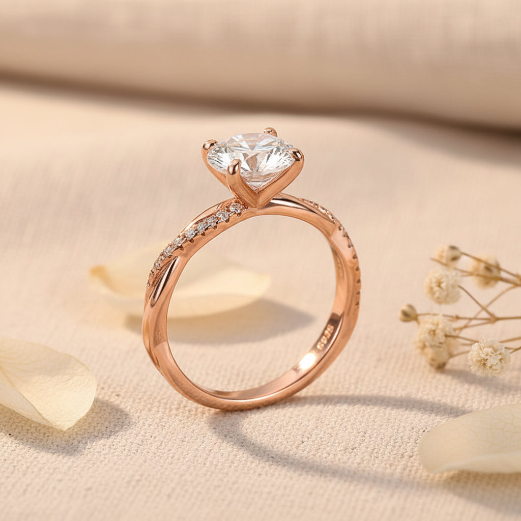 Aurevyn 1.2Ct/2.0 Ct Twist Rose Gold Pave Promise Bridal Ring