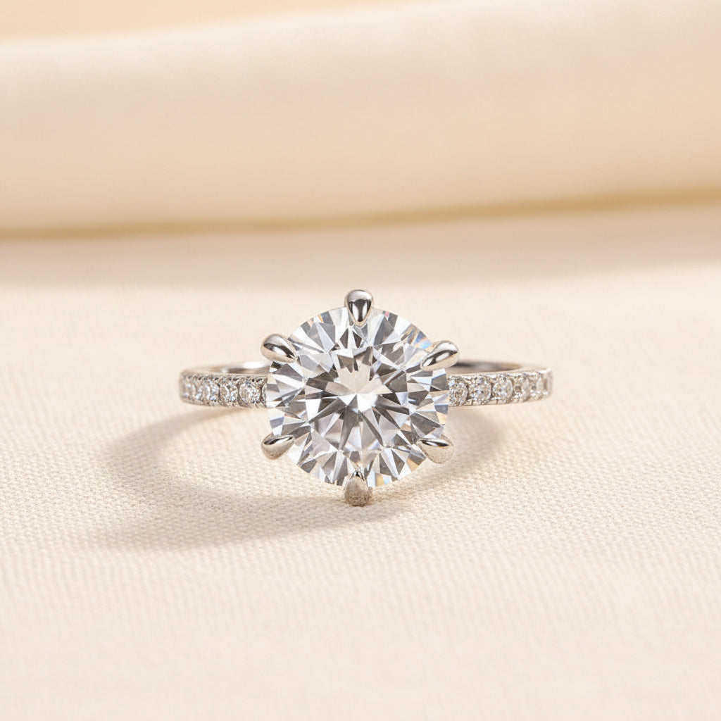 Aurevyn 2.0 Ct ～4.0 Ct Round Cut 6 Prong Promise Rings For Women