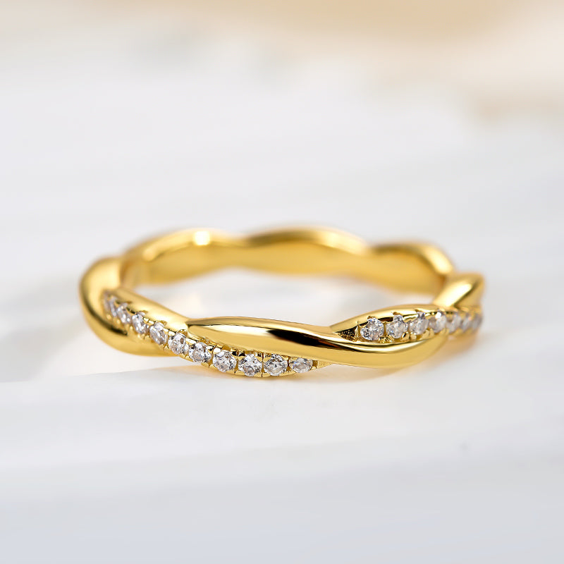 Aurevyn 0.3 Ct Round Cut Pave Yellow Gold Wedding Band