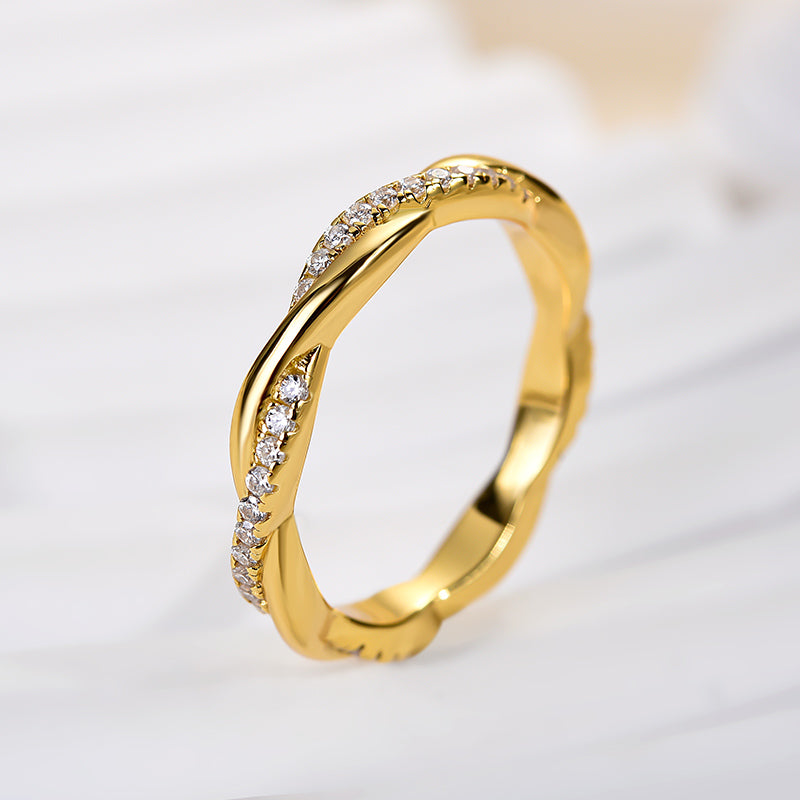Aurevyn 0.3 Ct Round Cut Pave Yellow Gold Wedding Band