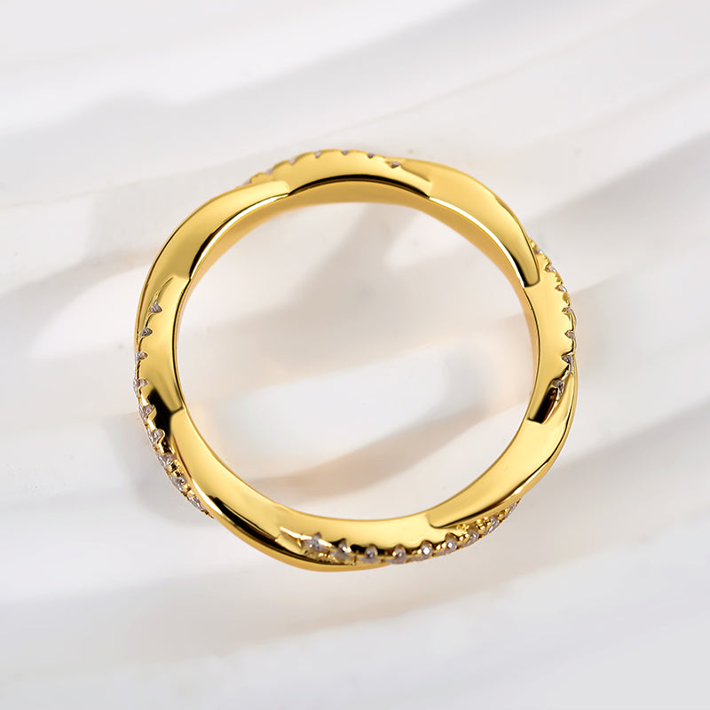 Aurevyn 0.3 Ct Round Cut Pave Yellow Gold Wedding Band