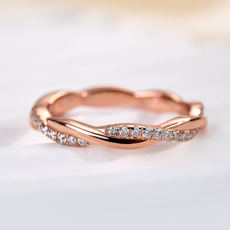 Aurevyn 0.3 Ct Round Cut Pave Rose Gold Wedding Band
