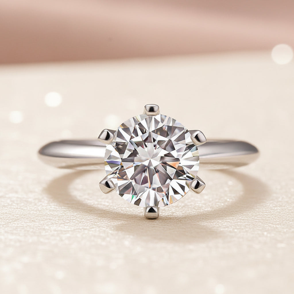 Aurevyn 2.0 Ct ～3.0Ct Round Cut 6 Prong White Gold Engagement Ring