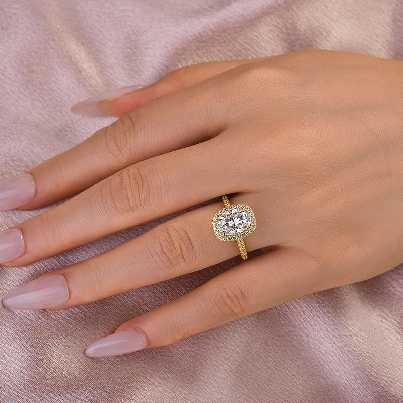 Aurevyn 2.5 Ct Halo Oval Cut Yellow Gold Promise Ring