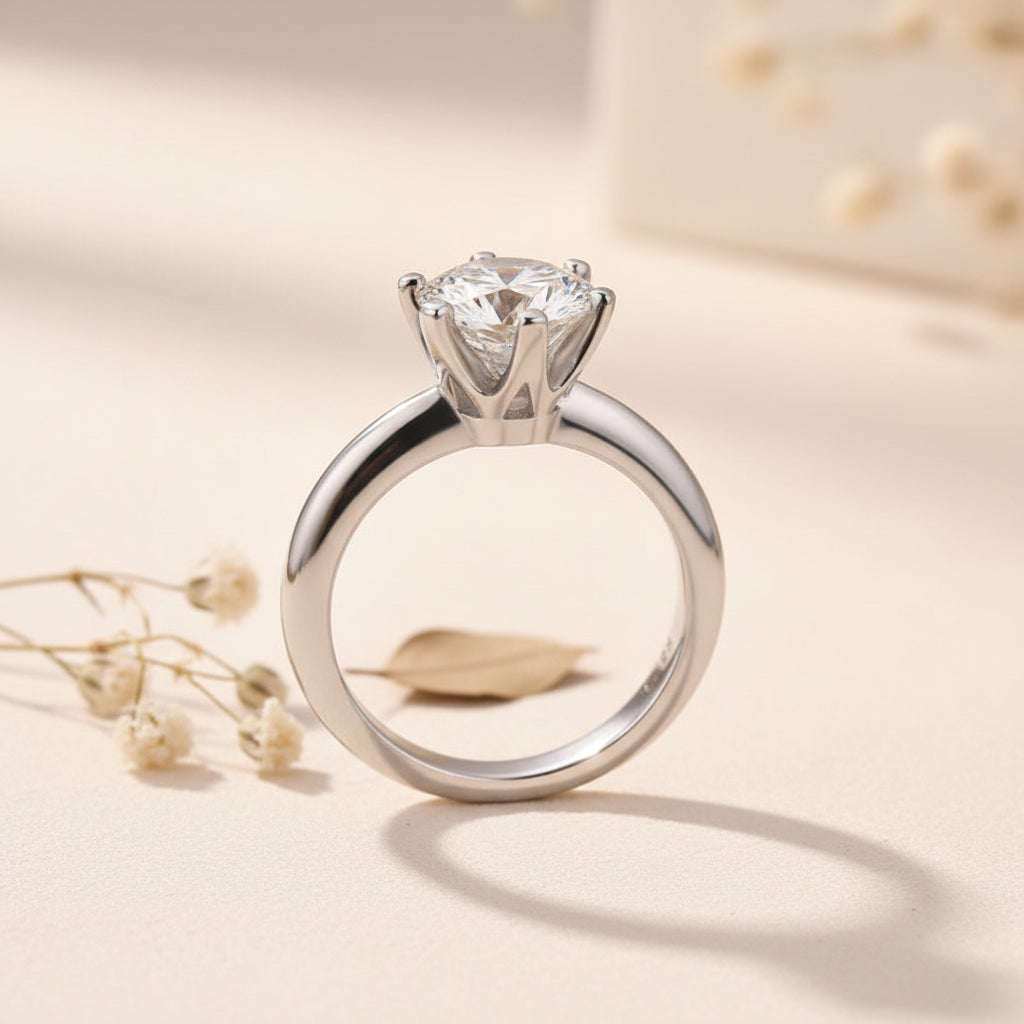 Aurevyn 2.0 Ct ～3.0Ct Round Cut 6 Prong White Gold Engagement Ring