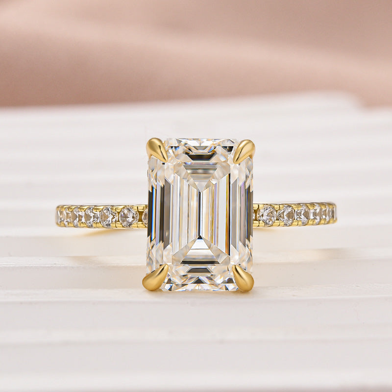 Aurevyn 3.5 Ct Emerald Cut Yellow Gold Engagement Ring For Women