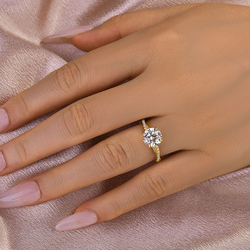Aurevyn 1.2Ct~2.0 Ct Twist Yellow Gold Pave Promise Bridal Ring