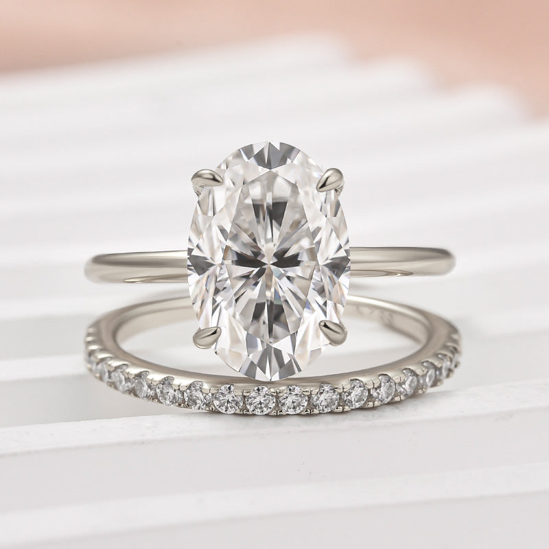 Aurevyn 4.0 Ct Hidden Halo Solitaire Oval Cut White Gold Wedding Ring
