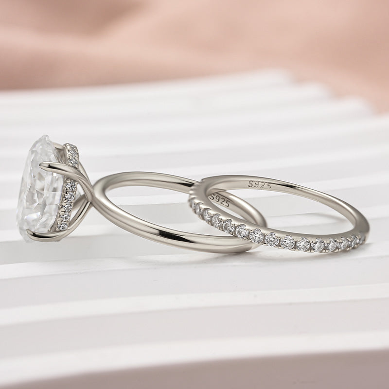 Aurevyn 4.0 Ct Hidden Halo Solitaire Oval Cut White Gold Wedding Ring