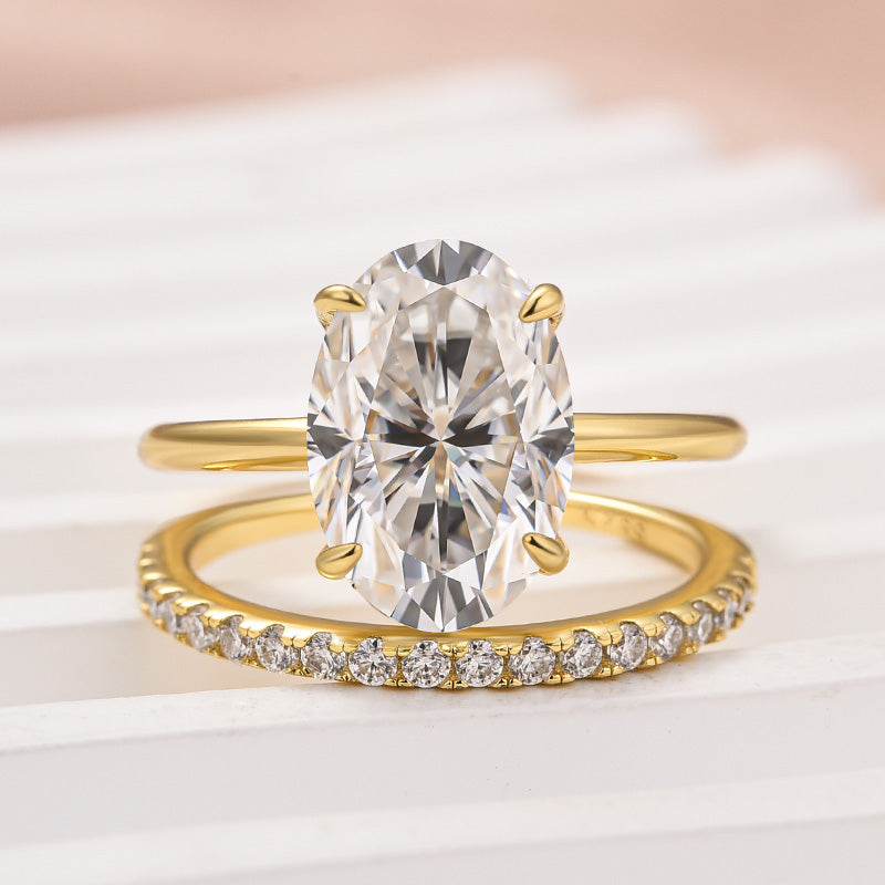 Aurevyn 4.0 Ct Hidden Halo Solitaire Oval Cut Yellow Gold Wedding Ring
