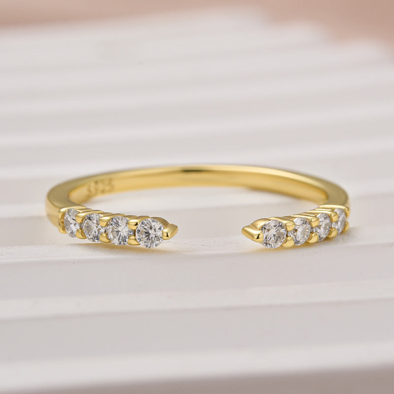 Aurevyn 0.2Ct Round Cut Yellow Gold Open Moissanite Diamond Wedding Band