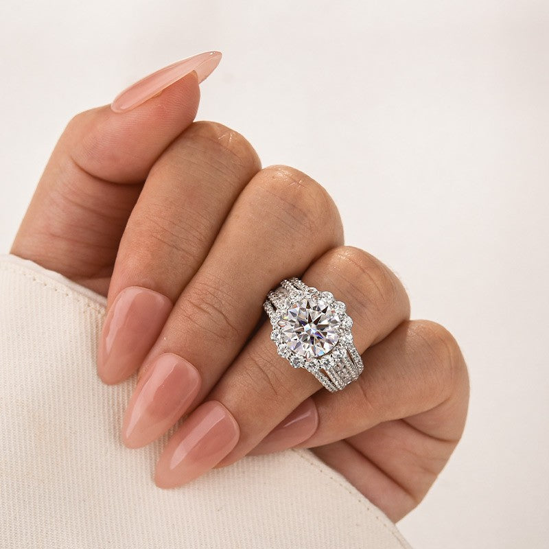 Aurevyn Moissanite Halo Split Shank 4.0Ct Round Cut White Gold Engagement Ring