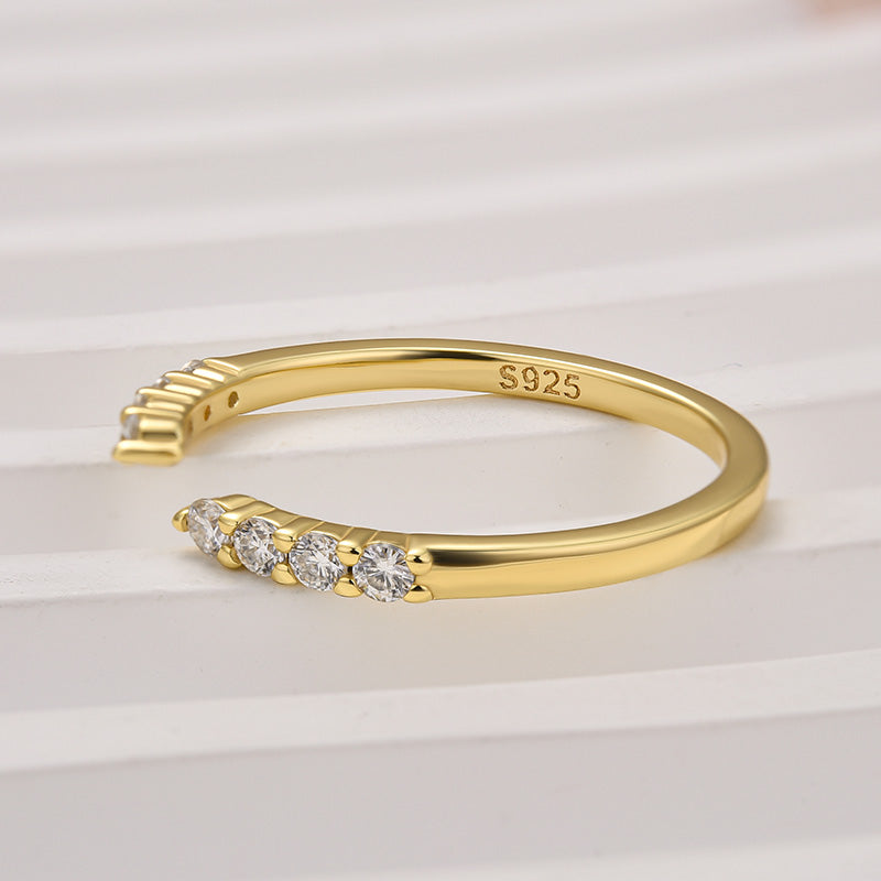 Aurevyn 0.2Ct Round Cut Yellow Gold Open Moissanite Diamond Wedding Band