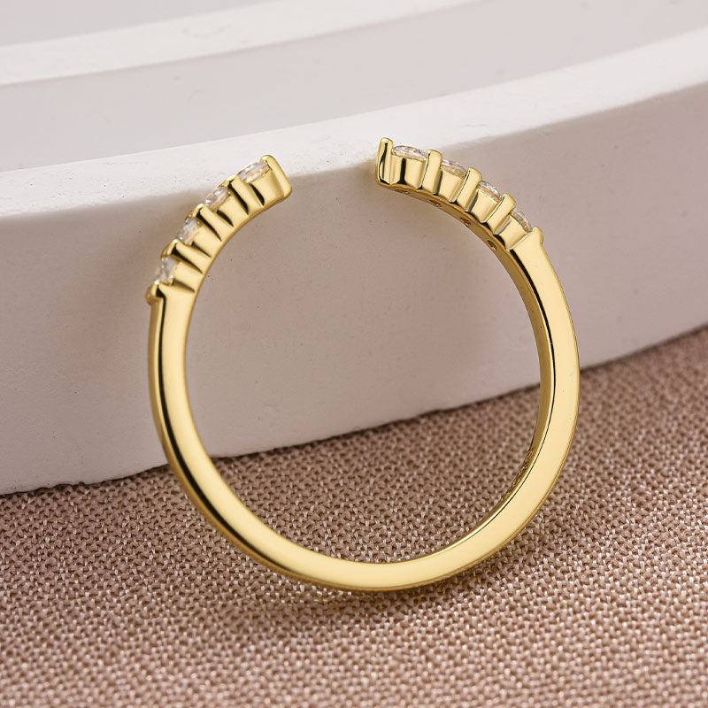 Aurevyn 0.2Ct Round Cut Yellow Gold Open Moissanite Diamond Wedding Band