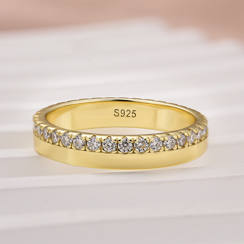 Aurevyn S925 0.48ct Round Brilliant Cut Yellow Gold Eternity Wedding Band in Sterling Silver