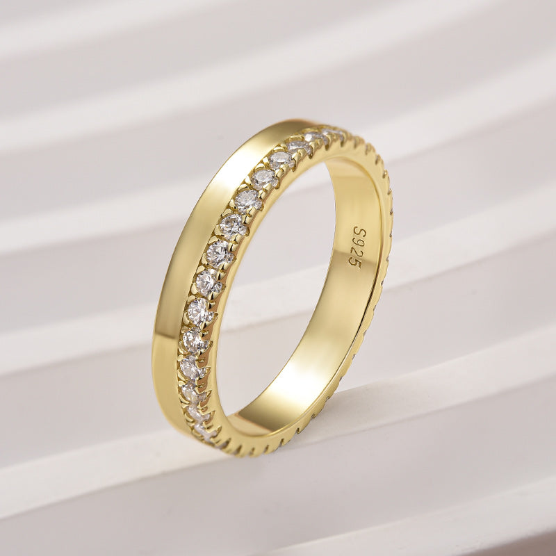 Aurevyn S925 0.48ct Round Brilliant Cut Yellow Gold Eternity Wedding Band in Sterling Silver