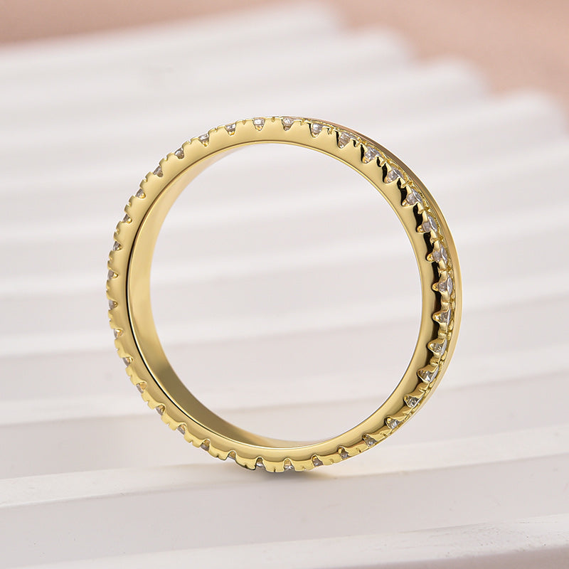 Aurevyn S925 0.48ct Round Brilliant Cut Yellow Gold Eternity Wedding Band in Sterling Silver