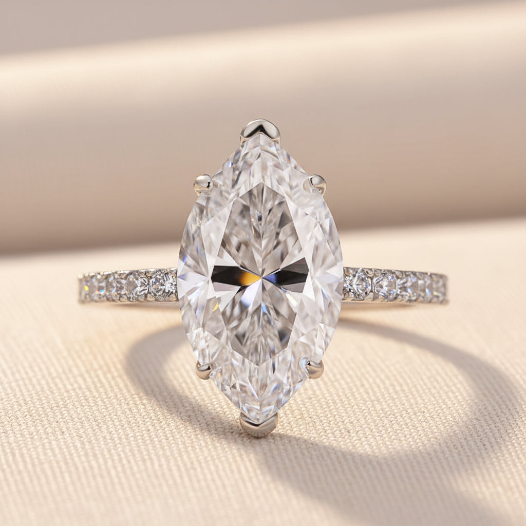 Aurevyn 1.0Ct～4.0 Ct Marquise Cut White Gold Half-Coverage Engagement Ring