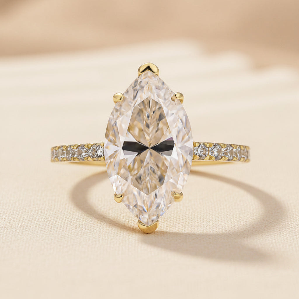 Aurevyn 4.0 Ct Marquise Cut Yellow Gold Half-Coverage Engagement Ring