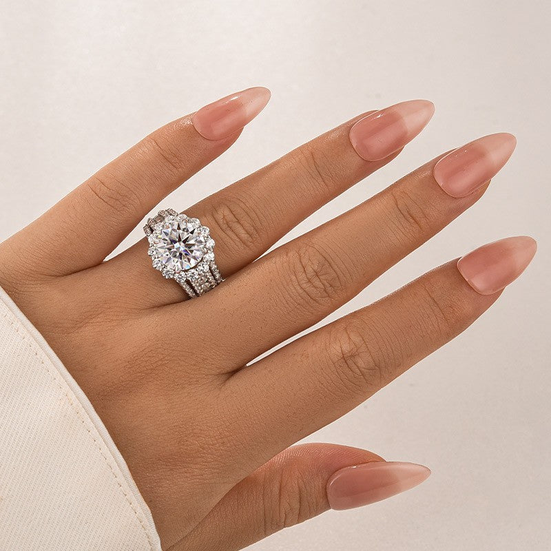 Aurevyn Moissanite Halo Split Shank 4.0Ct Round Cut White Gold Engagement Ring