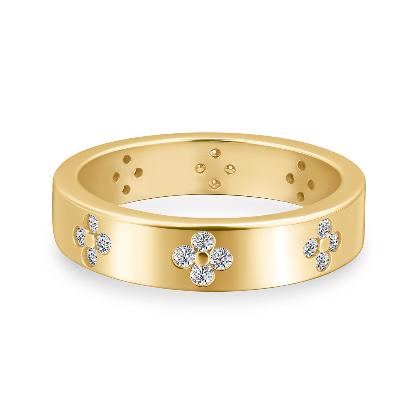 Aurevyn Yellow Gold Clover Wide Wedding Band