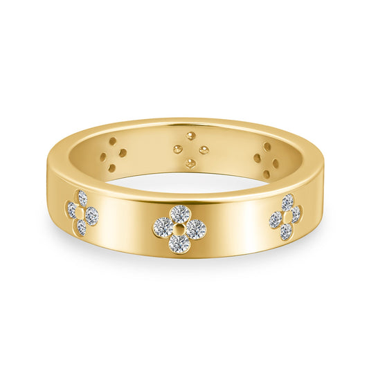 Aurevyn Yellow Gold Clover Wide Wedding Band