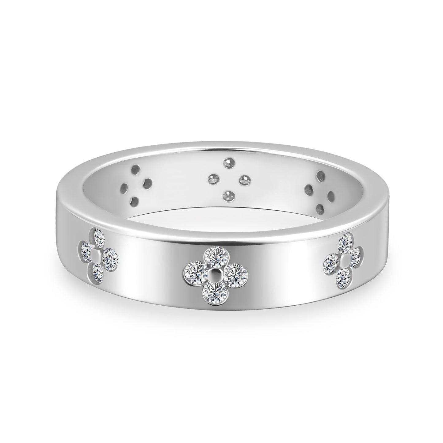 Aurevyn White Gold Clover Wide Wedding Band
