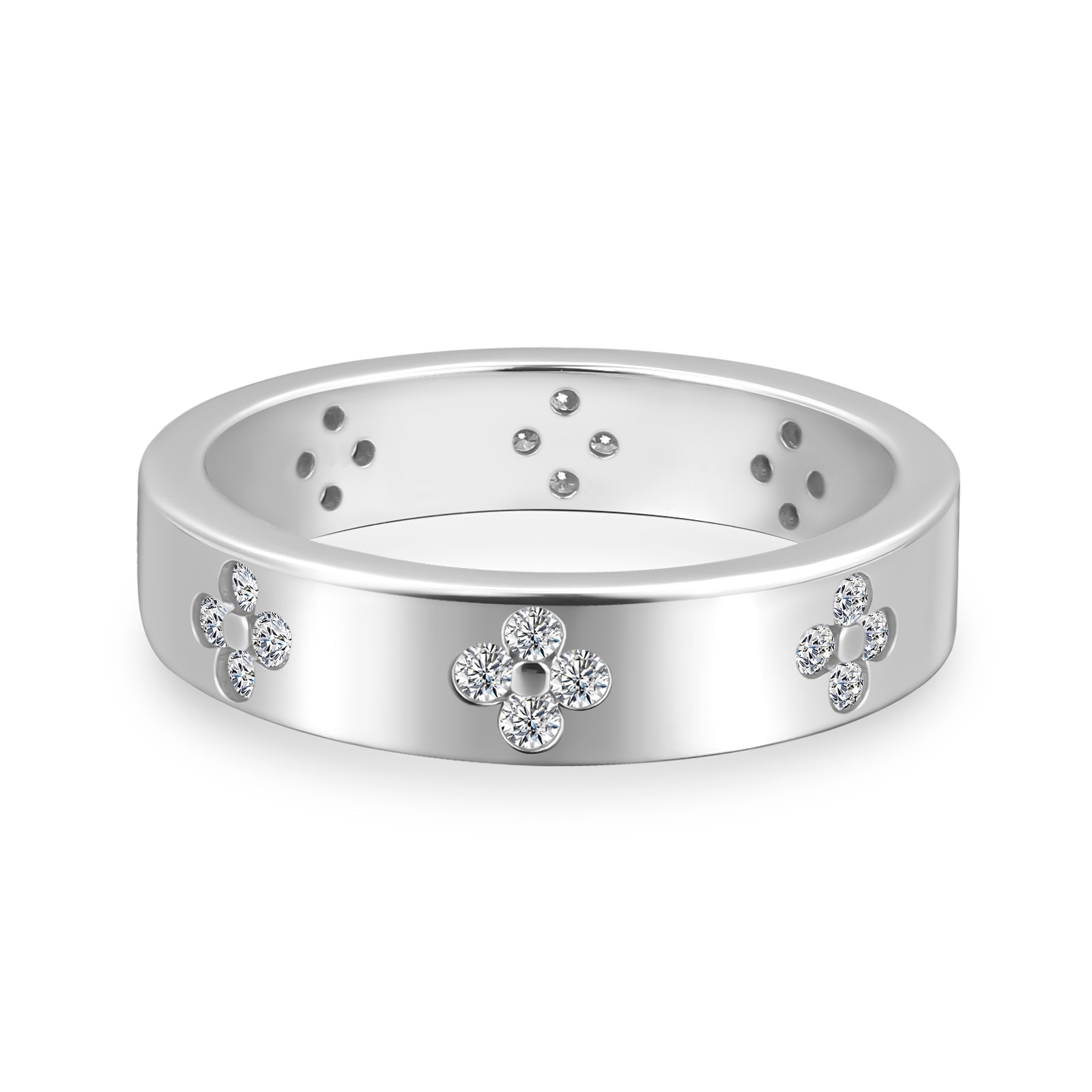 Aurevyn White Gold Clover Wide Wedding Band
