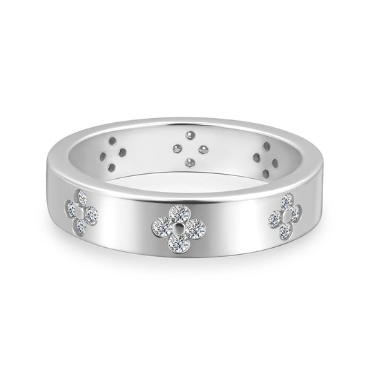Aurevyn White Gold Clover Wide Wedding Band