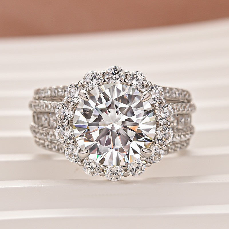Aurevyn Moissanite Halo Split Shank 4.0Ct Round Cut White Gold Engagement Ring