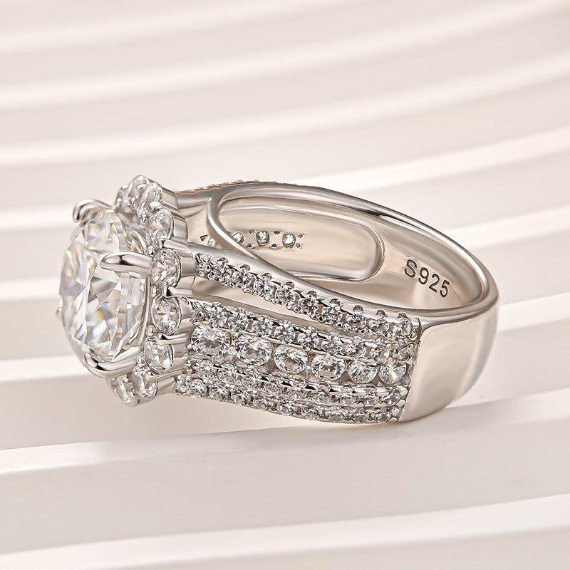 Aurevyn Moissanite Halo Split Shank 4.0Ct Round Cut White Gold Engagement Ring