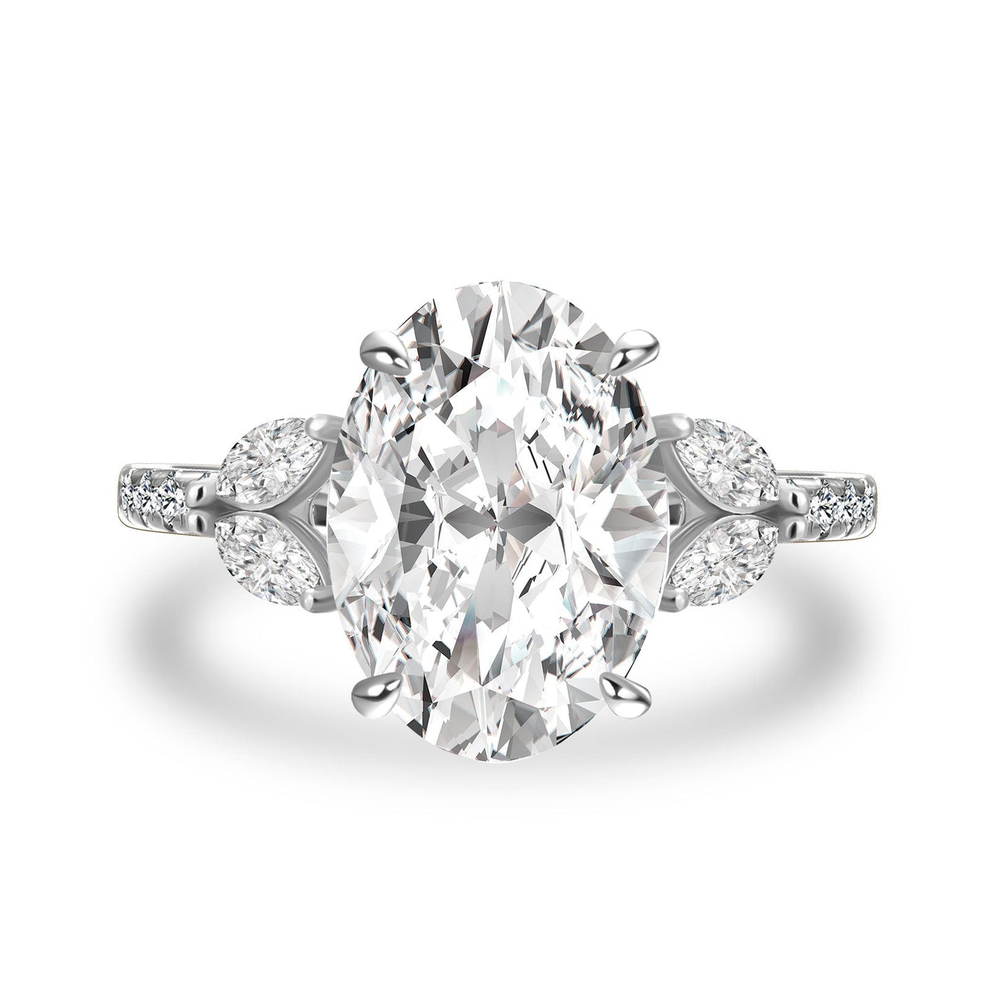 Aurevyn 4.0 Ct Oval and Angled Marquise Five Stone White Gold Engagement Ring