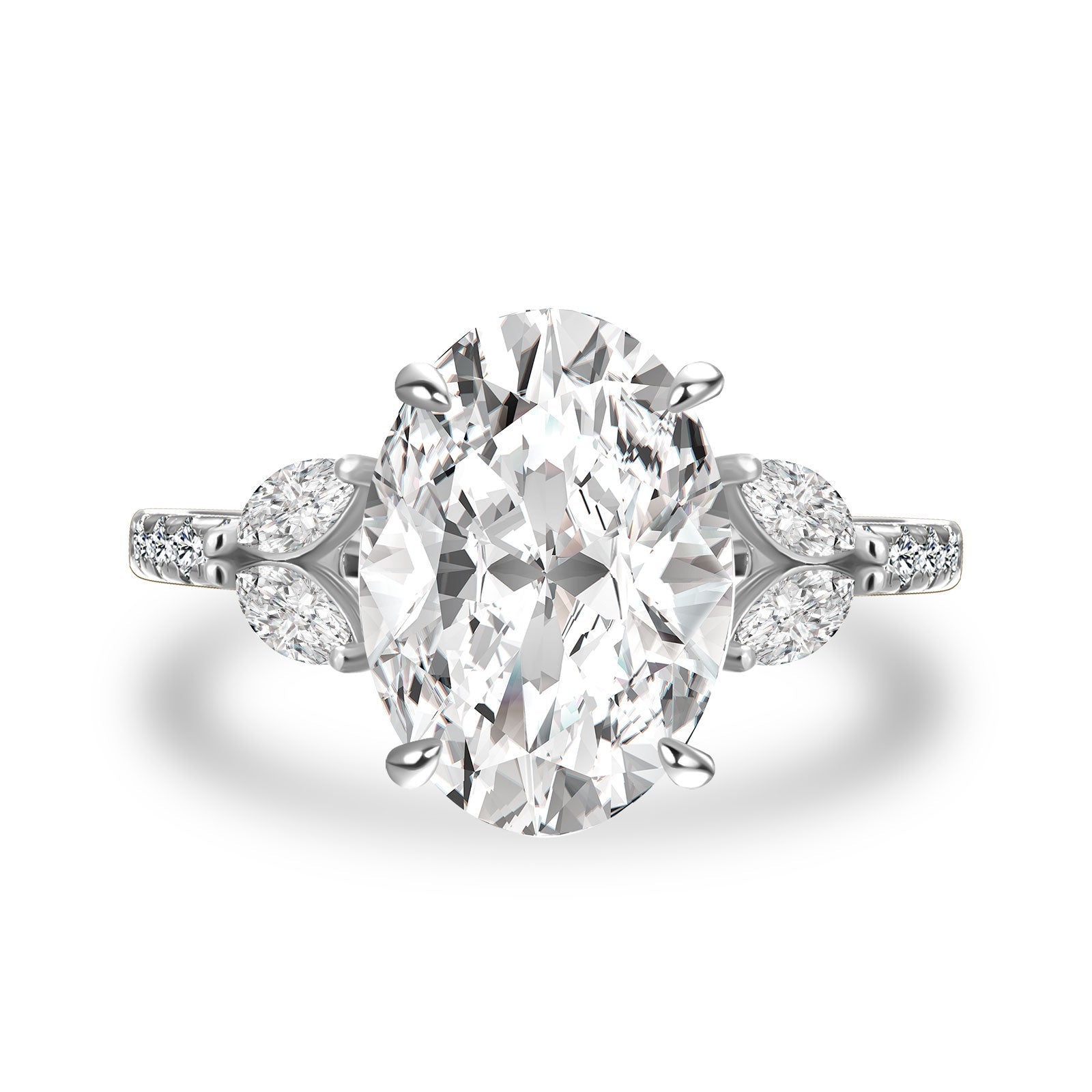 Aurevyn 4.0 Ct Oval and Angled Marquise Five Stone White Gold Engagement Ring
