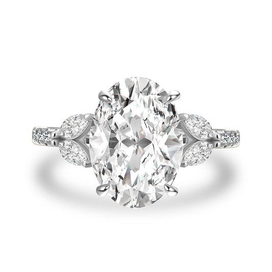 Aurevyn 4.0 Ct Oval and Angled Marquise Five Stone White Gold Engagement Ring