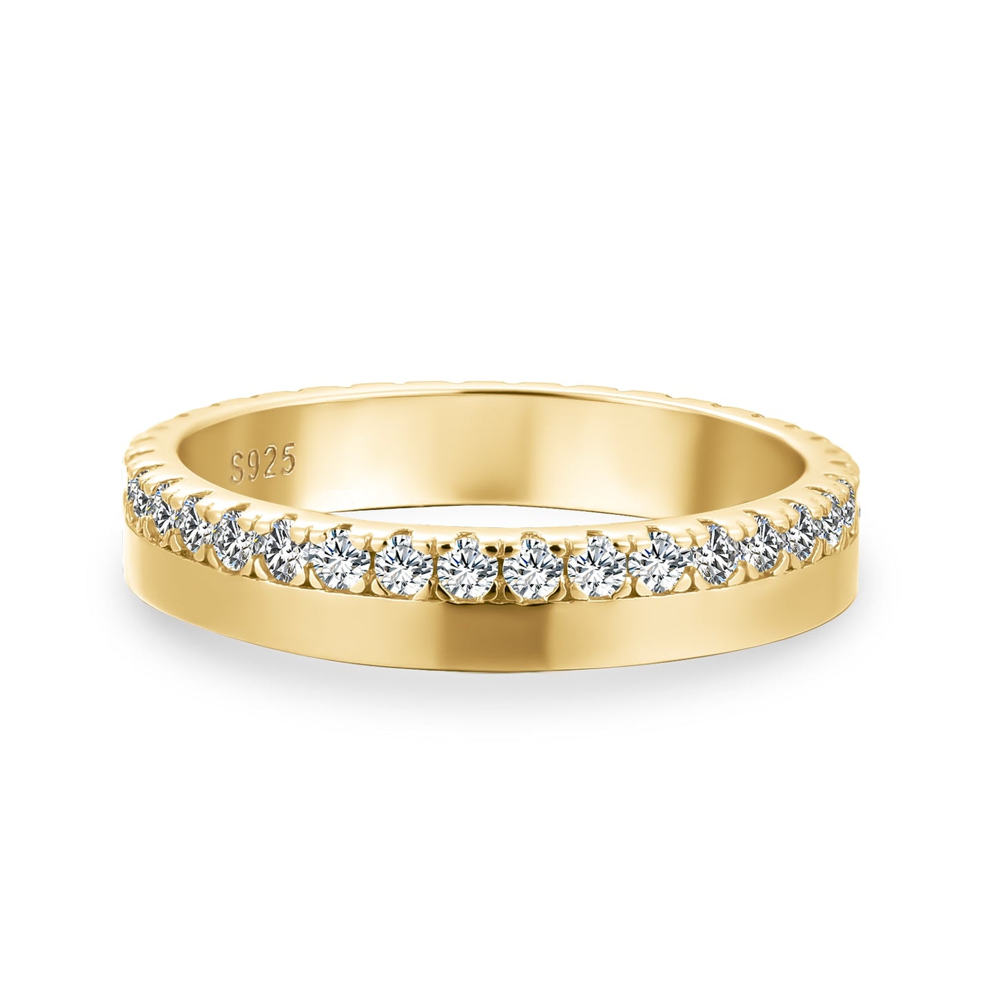 Aurevyn S925 0.48ct Round Brilliant Cut Yellow Gold Eternity Wedding Band in Sterling Silver