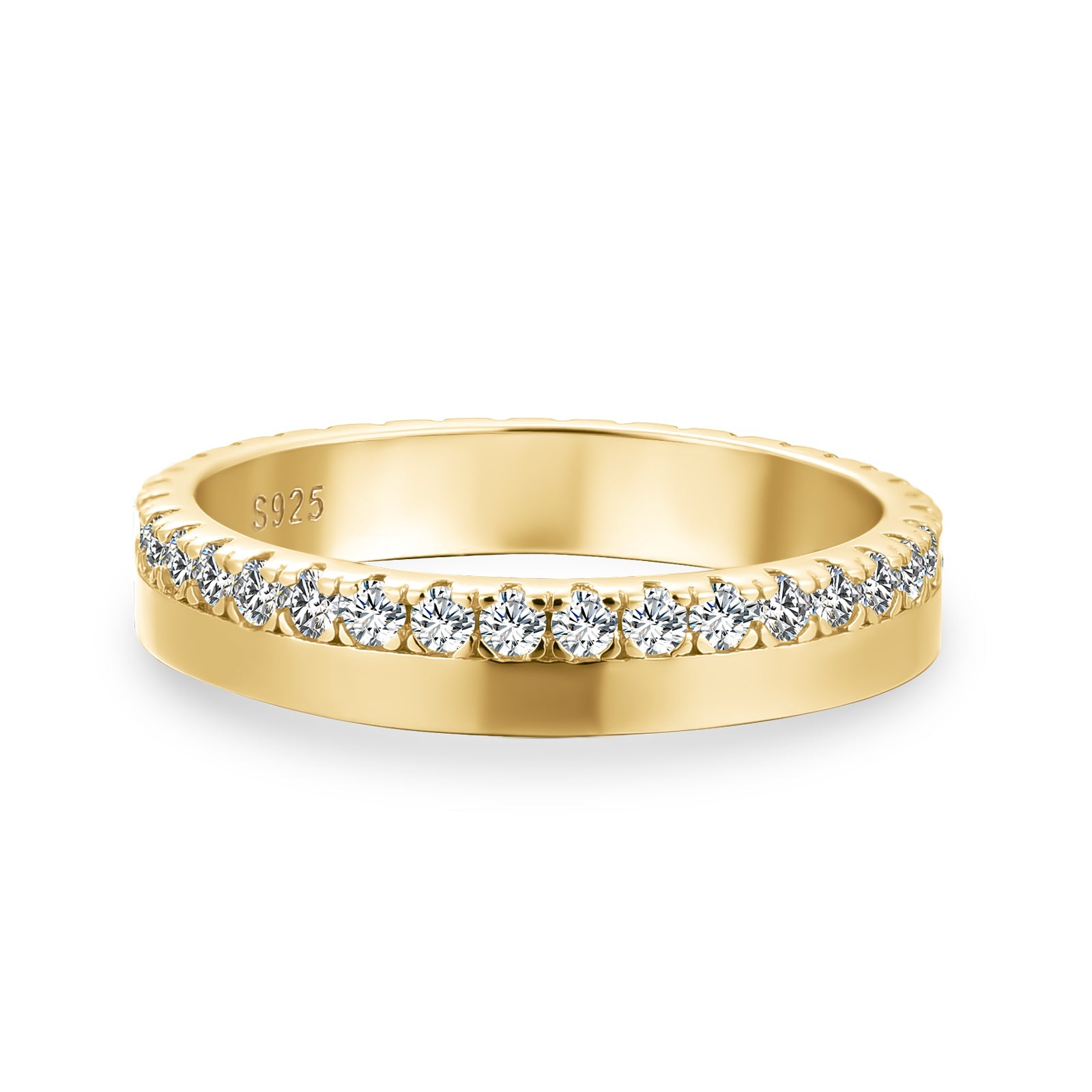 Aurevyn S925 0.48ct Round Brilliant Cut Yellow Gold Eternity Wedding Band in Sterling Silver