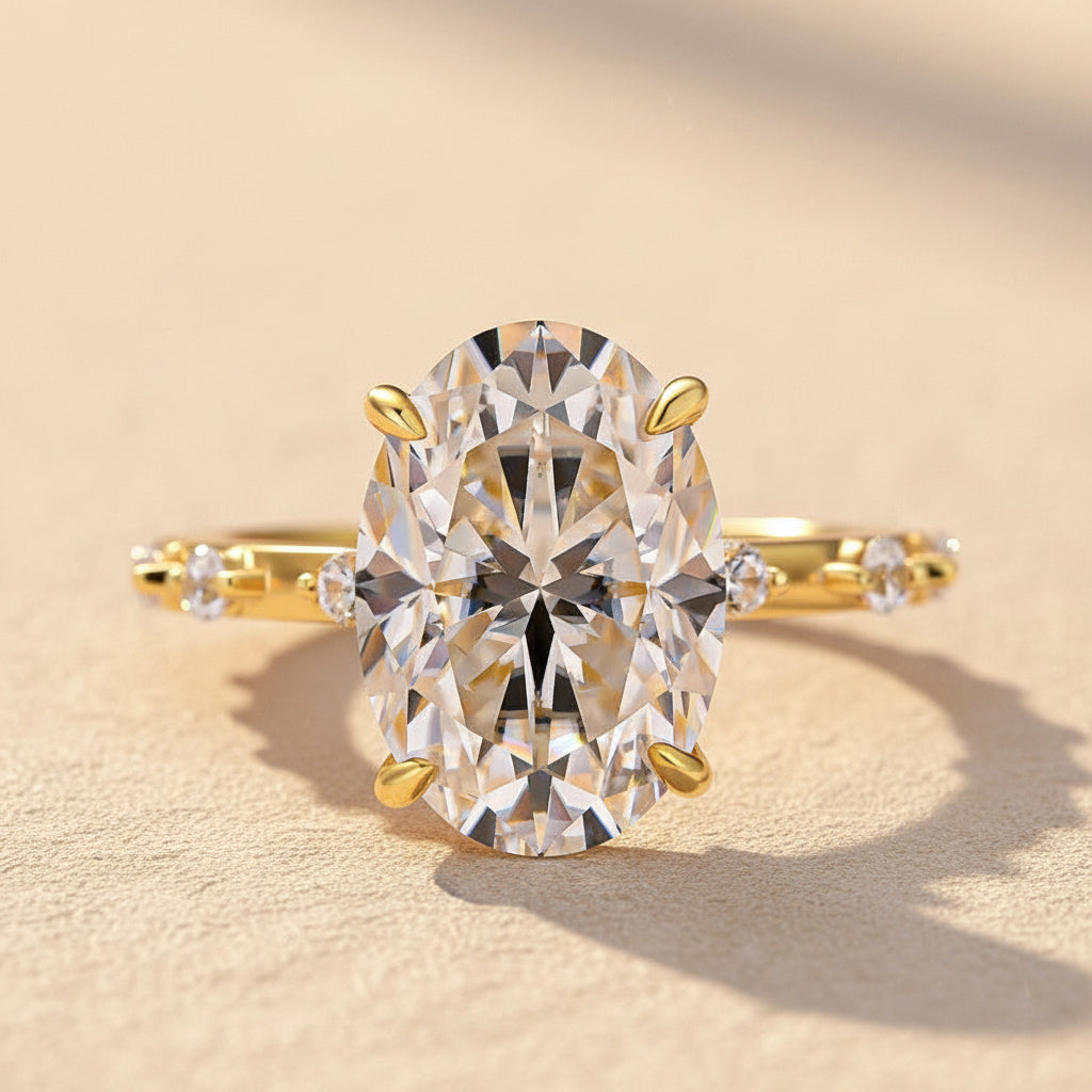 Aurevyn Yellow Gold 5.5 Ct Oval Cut Moissanite Engagement Ring In Sterling Silver