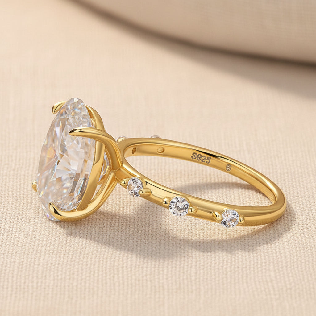 Aurevyn Yellow Gold 5.5 Ct Oval Cut Moissanite Engagement Ring In Sterling Silver
