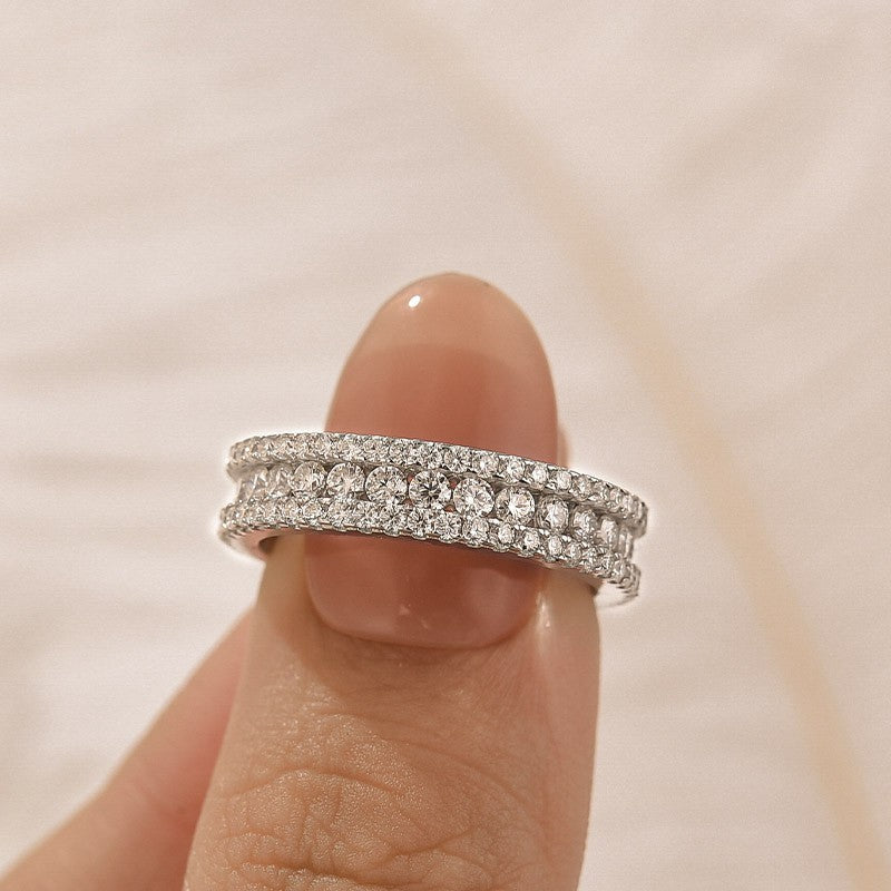 Aurevyn Moissanite 2.5Ct Classic Round Cut Wide Wedding Band In Sterling Silver